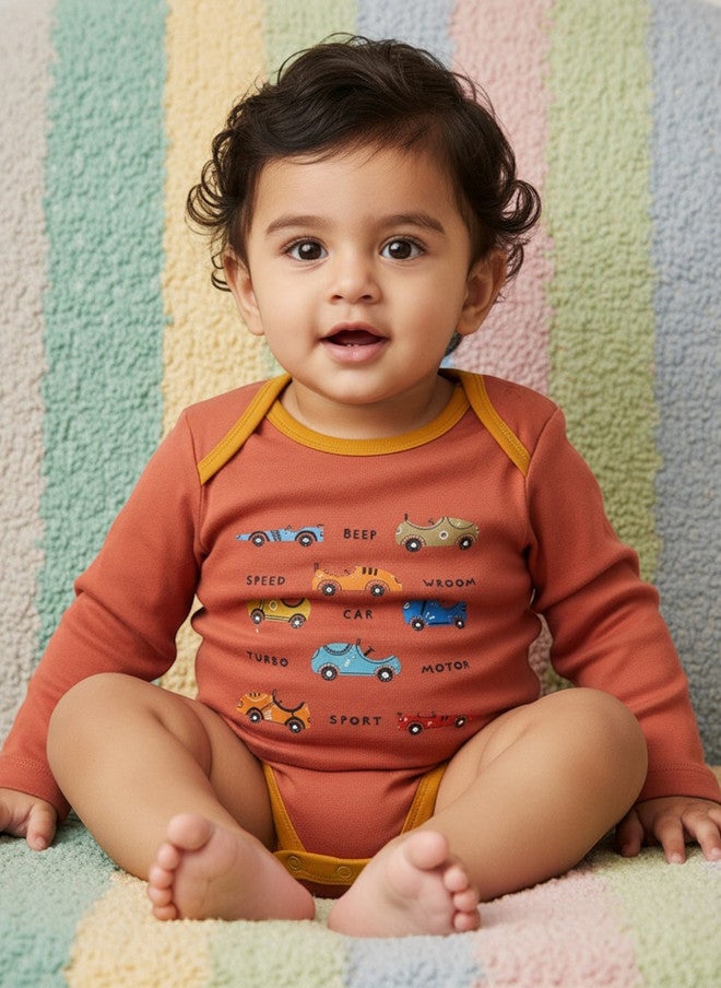 Bontots Infant Boys Organic Cotton Bodysuit with Car Print - Image 1